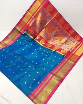 Sambhaji Silk Paithani Blue and Pink