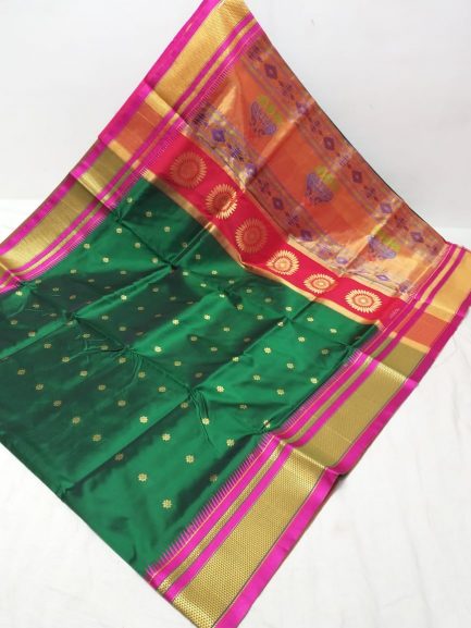 sambhaji silk paithani green pink