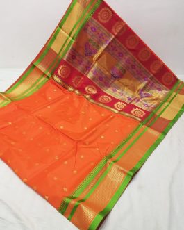 Sambhaji Silk Paithani Orange and Parrot Green