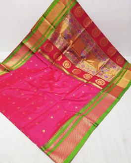 Sambhaji Silk Paithani Pink and Parrot Green