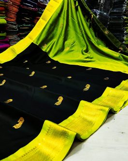 Kadiyal Sico Silk Paithani Black and Parrot Green