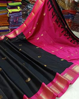 Kadiyal Sico Silk Paithani Black and Pink