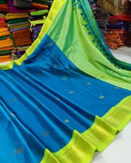 Kadiyal Sico Silk Paithani Blue and Parrot Green