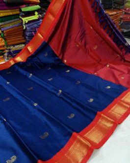 Kadiyal Sico Silk Paithani Blue and Red