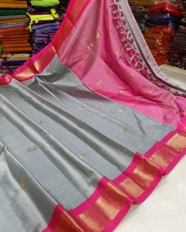 Kadiyal Sico Silk Paithani Gray and Pink