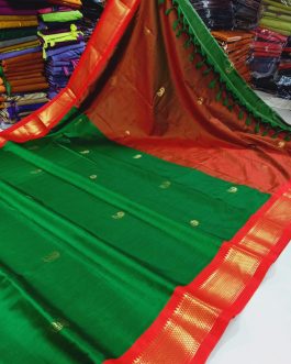 Kadiyal Sico Silk Paithani Green and Red