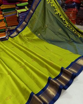 Kadiyal Sico Silk Paithani Parrot Green and Blue