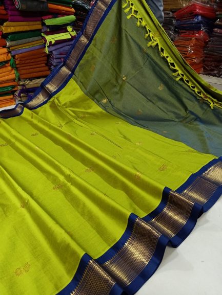 kadiyal Sico Silk Paithani Parrot blue