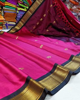 Kadiyal Sico silk Paithani Pink and Black