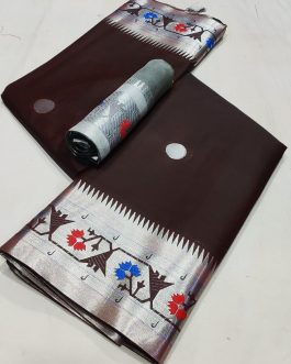 Asavali Border Sico Silk Paithani Brown