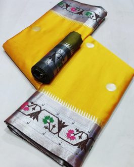 Asavali Border Sico Silk Paithani Yellow