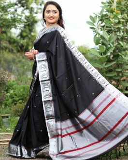 Nath Border Muniya Silk Paithani Black and Silver