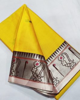 Nath Border Muniya Silk Paithani Yellow