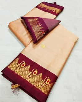 Nath Border Sico Silk Paithani Cream and Wine