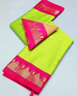 Nath Border Sico Silk Paithani Parrot Green and Pink