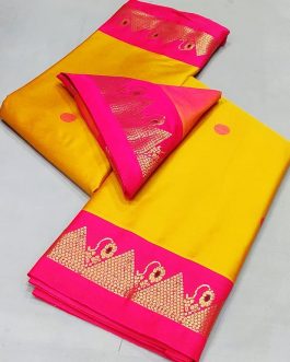 Nath Border Sico Silk Paithani Yellow and Pink