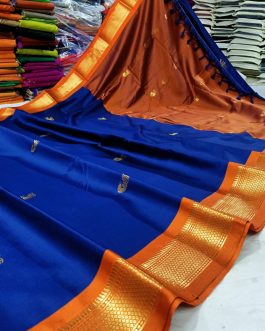 Paithani Border Sico Silk Paithani Blue and Orange