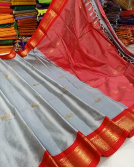 Paithani Border Sico Silk Paithani Gray and Red