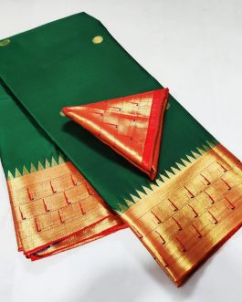 Triple Muniya Silk Paithani Green