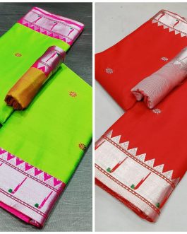 Combo of Muniya Silk Paithani Parrot Green and Red