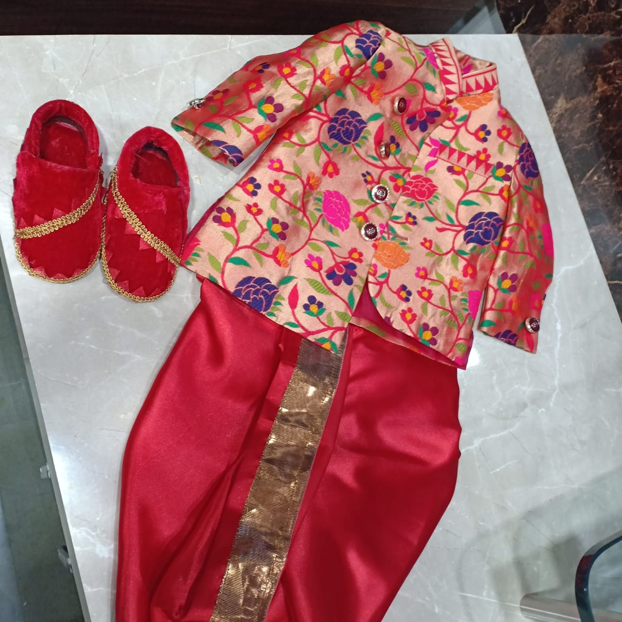 Boy's blue premium Paithani with pink border dhoti kurta with jacket – WEAR  COURAGE