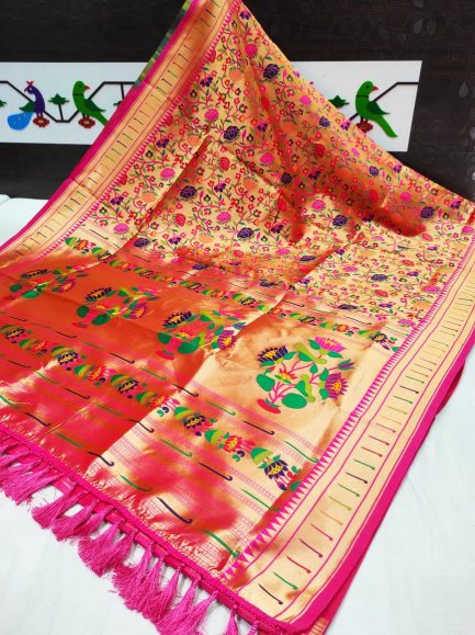 all over brocade silk paithani pink