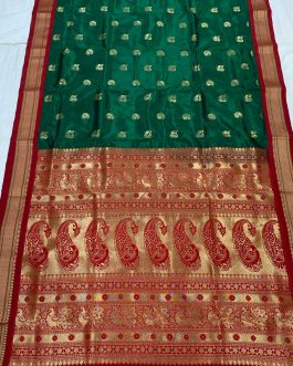 Mango Kadiyal Semi Paithani | Green X Red