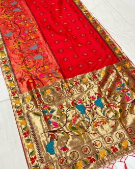 Half All Over Paithani | Red Colour